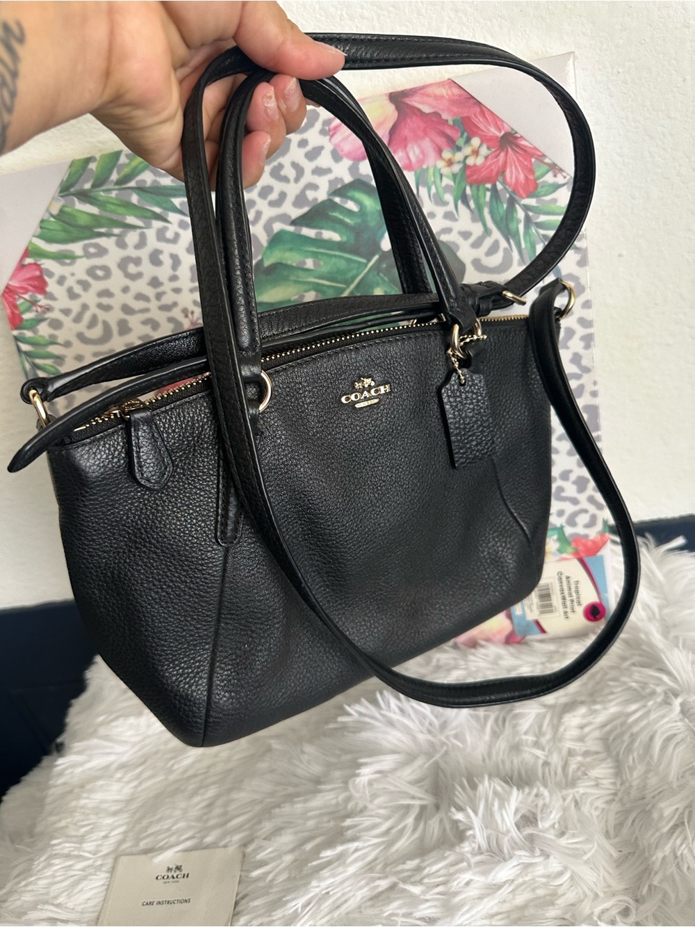 Coach Black Pebbled Leather Small Satchel with Crossbody Strap